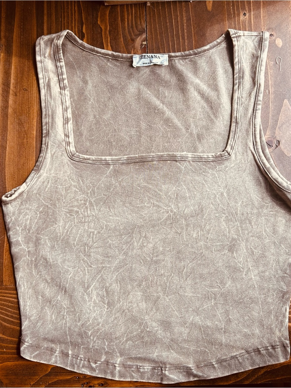 Zenana Outfitters Taupe Washed Square-Neck Tank